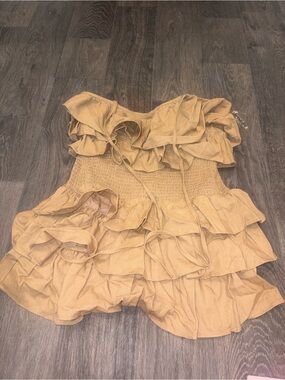 DO+BE Tan Ruffled Smocked Jumpsuit Romper